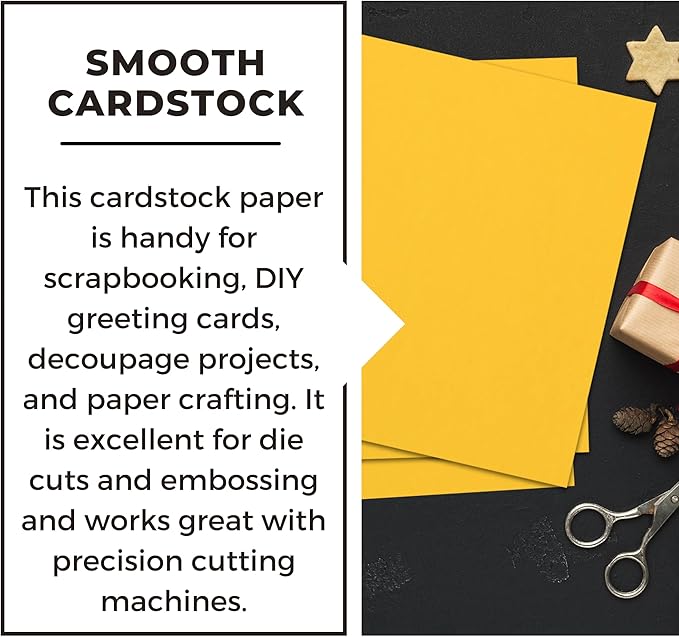 PA Paper Accents Cardstock Pack 12" x 12" Canary Yellow, Smooth, 65lb colored cardstock paper for card making, scrapbooking, printing, quilling and crafts, 25 pieces