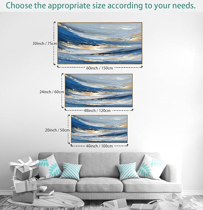 Abstract Wall Art Canvas Paintings Blue Fantasy Modern Large Framed Artwork Decor for Living Room Bedroom Office Painting Home Decor 20"x40"