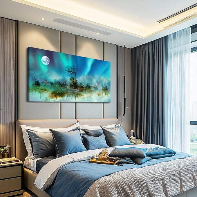 MHARTK66 Canvas Wall Art For Living Room Large Wall Decor For Office Bedroom Decoration Abstract Auroral Scenery Wall Paintings Framed Prints Pictures Artwork Hotel Room Home Decor 24x48 In
