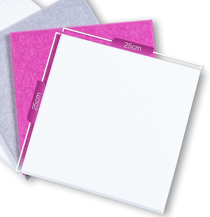Bulletin Board 40x30in, 12 Count 9.8 x 9.8in Felt Wall Tiles with Removable Adhesive Tape, Cork Board Alternative for Walls, Wall Decor, Kids Art Display, Kids Room (Magenta Accent Collection)