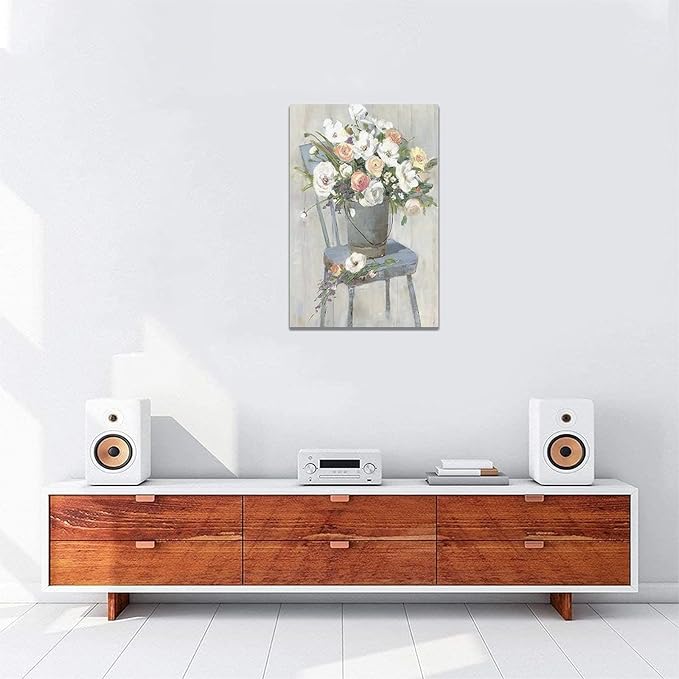 yerretin Farmhouse Flower Wall Art Country Floral Pictures Wall Decor Rustic Canvas Paintings Modern Artwork Home Decorations for Bathroom Bedroom Living Room Framed 16"x24"