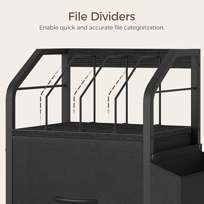 Small File Cabinet, Rolling Filing Cabinet for Under Desk with Divider, Single Non-Woven Fabric Drawer File Organizer for A4/Letter Size Documents, Under Desk Storage, Black FCBK3001