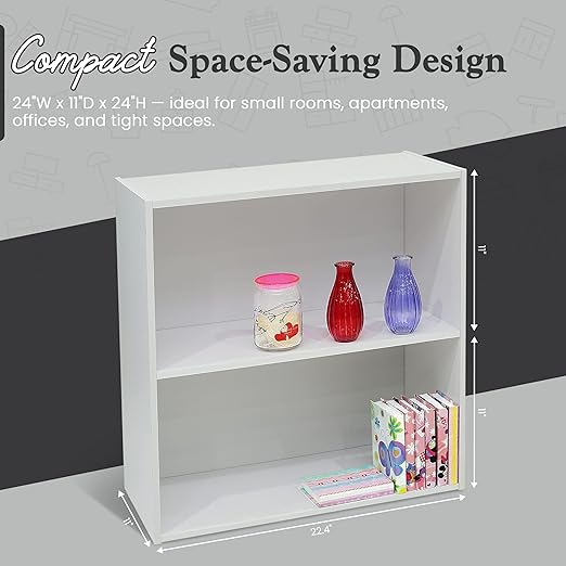 Kings Brand Furniture White Wood 2-Tier Shelf Bookcase Storage Organizer