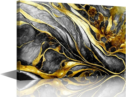 Abstract Marble Wall Decor for Home 1 Panel Modern Canvas Artwork Black and Gold Texture Poster Prints on Canvas for Minimalist Enthusiasts Bedroom Decor Stretched and Framed Ready to Hang 18x12 in