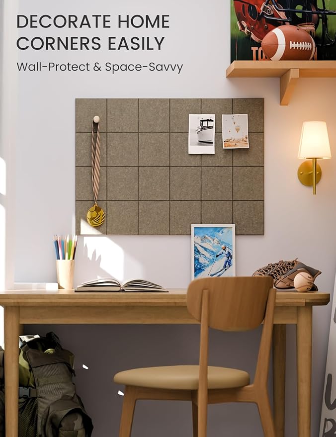 Fluxynara Felt Bulletin Board Tiles -28"x18" Cork Board Alternative for Office Decor, Push Pin Board Wall Organizer 6-Pack - Earth Brown
