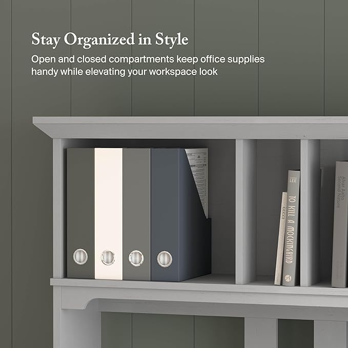 Bush Home Salinas Computer Desk with Hutch | Study Table with Drawers, Cabinets & Pullout Keyboard/Laptop Tray | Modern Home Office Desk in Cape Cod Gray | Work Desk with Storage