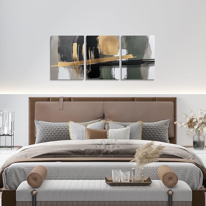 jejeloiu Kids Abstract Art 3 Piece Canvas Wall Art for Living Room Bedroom 12"x16"x3pcs Geometric Office Decorations Artwork Posters Gold Modern Art Picture Wall Decor for Home Decor Bathroom