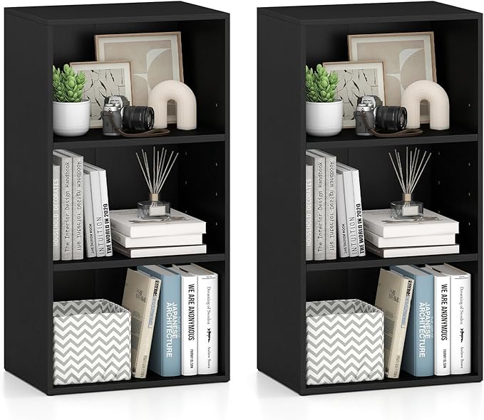 Giantex 2 Pieces 3 Shelf Bookcase Book Shelves Open Cube Storage Cabinet Multi-Functional Home Office Bedroom Furniture Display Bookcases, Black