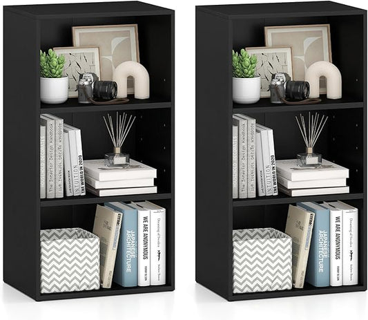 Giantex 2 Pieces 3 Shelf Bookcase Book Shelves Open Cube Storage Cabinet Multi-Functional Home Office Bedroom Furniture Display Bookcases, Black