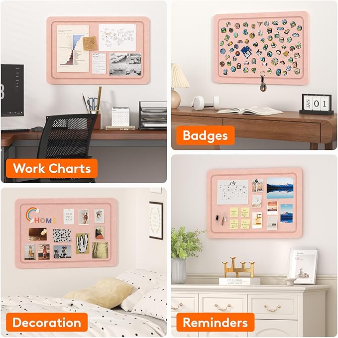 Lifewit Cork Board Alternative, 22.4"x 14.8" Bulletin Board with Self-Adhesive, Foldable Decorative Felt Pin Board Vision Board Message Board with 20 Pushpins for Office Wall Decor, Room Decor, Pink
