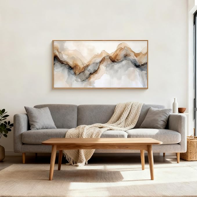 Ausril Abstract Neutral Framed Canvas Wall Art Set, Retro Watercolor Landscape Wall Decor, Modern Texture Art Prints, Minimalist Nature Wall Painting for Living Room, Bedroom, Office 20×40inches