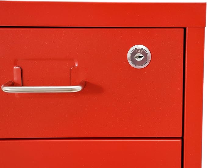 Vertical File Cabinets, 6 Tier Metal File Cabinet with Lock, Multi Drawer Cabinet for Home Office, Assembly Required (Red)