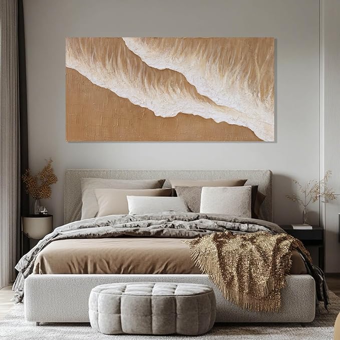ZENPEE Brown Canvas Wall Art and White Ocean Unique Wall Decor Posters, Wall Hanging Decor for Dining Room or Living Room, 24" x 48"