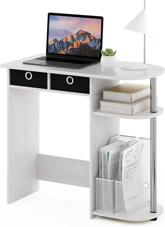 Furinno GO GREEN Desk, 31.5" Wide Gaming Desk with 2 Side Shelves and Storage Bins, Computer Desk, Office Desk for Home Office, Study Room, Dorm, Bedroom, White Oak
