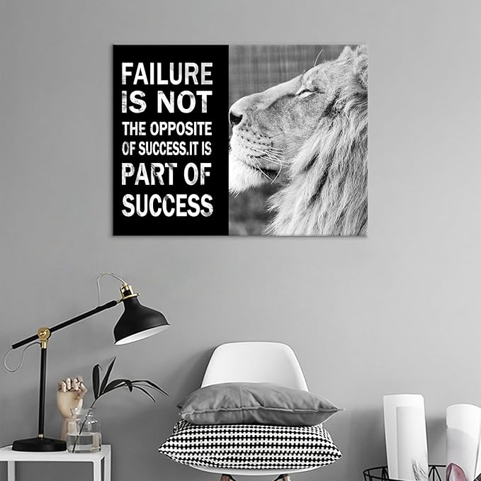 Motivational Lion Canvas Posters Print Wall Art Office Decor Animal Success Inspirational Quotes Theme Picture Painting Artwork for Home Bedroom Classroom School Stretched and Framed [24''W x 18''H]
