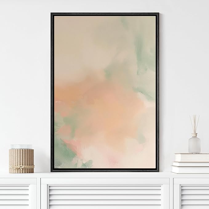 MUDECOR Framed Canvas Print Wall Art Neon Yellow Pink Green Watercolors Abstract Shape Illustrations Modern Art Decorative Bohemian Colorful Chic for Living Room, Bedroom, Office - 24"x36" Black