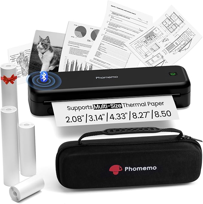 Phomemo Upgraded 300DPI Portable Printers Wireless for Travel, M834 Bluetooth Thermal Printer 8.5" x 11"& A4 Size,Inkless Mobile Printer with Carry Case for Travel,Office,School,Car,Home,Black