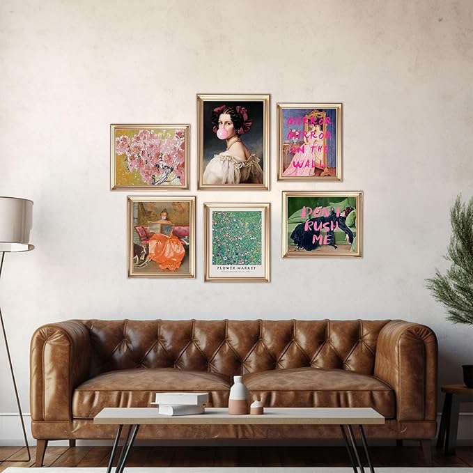 Eclectic Wall Decor Set Of 6, Vintage Eclectic Wall Art Prints, Trendy Colorful Wall Art, Retro Maximalist Decor Aesthetic, Wall Collage Kit Pictures for Living Room, Colorful Dorm Gallery Home Decor