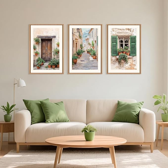 BICERE Large Vintage Italy City Framed Canvas Wall Art,Nature Italian Landscape Wall Decor,Modern Europe Street Art Prints,Minimalist Countryside Artwork for Living Room,Dining Room,Farmhouse -24"x36"x3