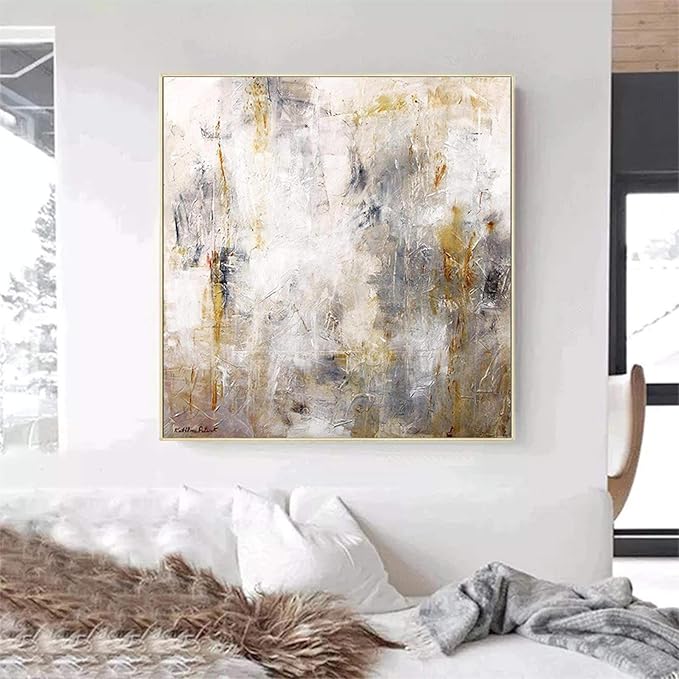 Wall Art For Office Modern Abstract Art Gray Canvas Painting Abstract Posters and Print Framed Wall Art Picture for Home Decor 50x50cm(20x20inch) with Frame