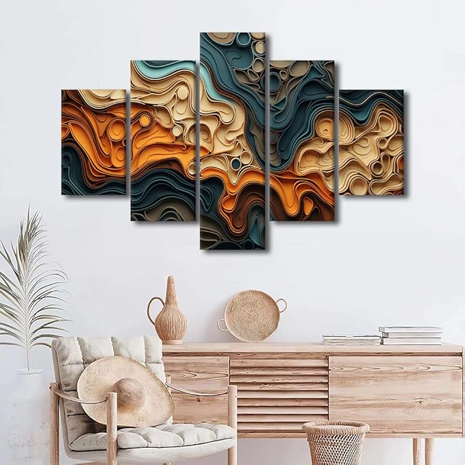 Canvas Wall Art Decor Modern Abstract Canvas Wall Art Paper Cut Shapes Poster Prints on Canvas 5 Panel Abstract Art for Men Lady Bedroom Decor Stretched and Framed Ready to Hang 60x40 in