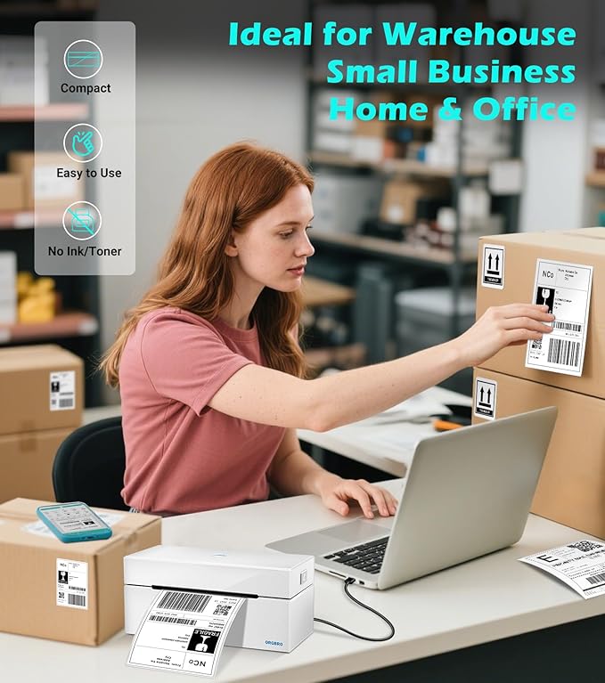 ORGBRO Bluetooth Thermal Shipping Label Printer, Z1-Plus Wireless 4X6 Shipping Label Printer for Small Business Office or Home Support iPhone Android Windows macOS Chrome Amazon Shopify USPS