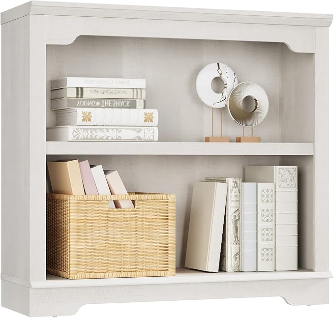 HIFYOBRO 2 Tier Bookshelf, 31.5" Wide Wooden Bookcase, 25.8" Tall Book Shelf, Freestanding Open Display Storage Bookshelves for Study Room, Home Office, Living Room (White, 2-Shelf)