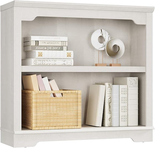 HIFYOBRO 2 Tier Bookshelf, 31.5" Wide Wooden Bookcase, 25.8" Tall Book Shelf, Freestanding Open Display Storage Bookshelves for Study Room, Home Office, Living Room (White, 2-Shelf)