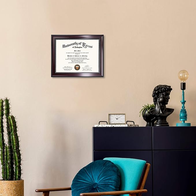 GraduationMall 8.5x11 Certificate Diploma Frame, Tempered Glass, Mahogany with Gold Beads
