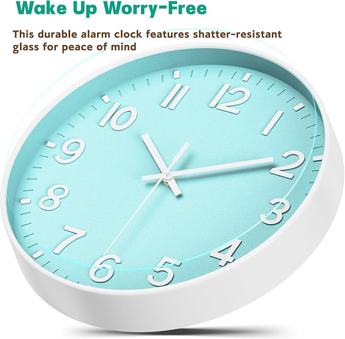 Modern Wall Clock Silent Non-Ticking – Coral Green Analog Wall Clock Battery Operated for Living Room, Kitchen, Bedroom, Office – Stylish Wall Decor for Home, 12 Inch