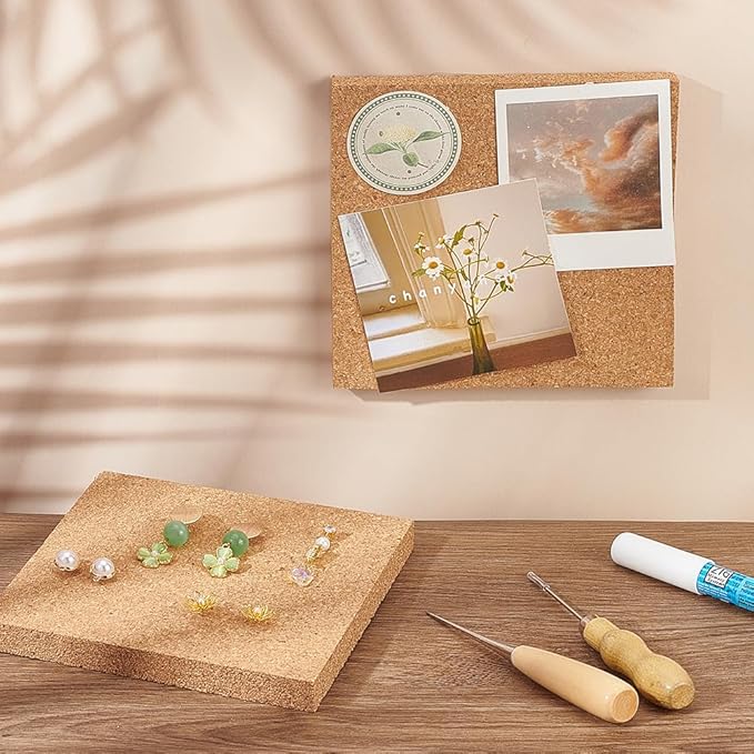 OLYCRAFT 2PCS Square Bulletin Boards 6 x 6 inch Non Self-Adhesive Wood Cork Board 0.6 inch Thick Square Cork Board Cork Tiles for Wall Decoration, Party and DIY Crafts Supplies