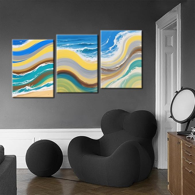Colorful Sandy Beaches Wall Art Ocean Graffiti Poster Print Abstract Watercolor Aesthetic Picture Painting for Home Office Parlour Kitchen Wall Decor Artwork Decorative Ready to Hang [60''Wx28''H]