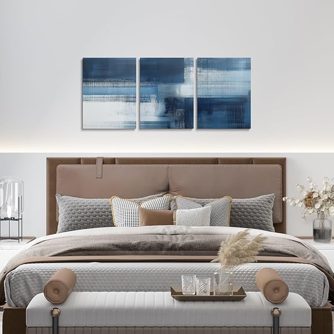 jejeloiu Blue Abstract Art 3 Piece Canvas Wall Art for Living Room Bedroom Modern Art Picture Wall Decor 12"x16"x3pcs Abstract Oil Painting Office Decorations Artwork Posters