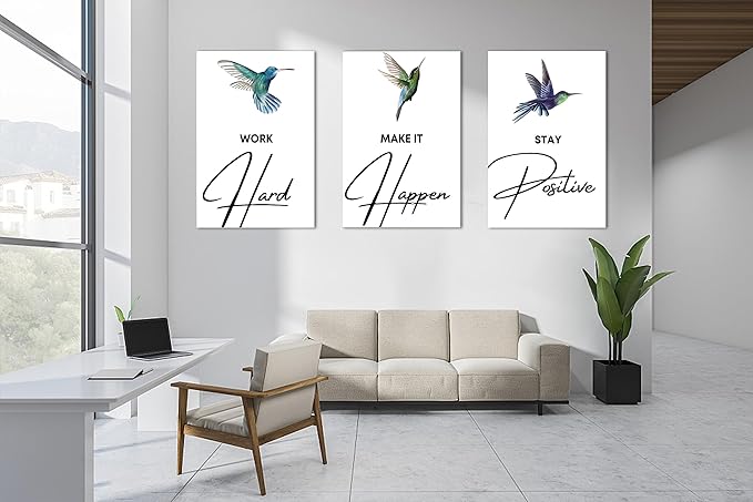 3 Piece Canvas Wall Art, Hummingbird Motivational Quotes Canvas Print Pictures Wall Decor, Men Women Inspirational Framed Artwork Home Office Decor 24"x36" x 3 Pcs