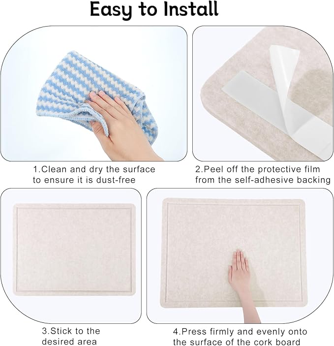 Bulletin Board, 24" x 18" Foldable Cork Board Felt Pin Boards with 30 Pushpins Self-Adhesive Photo Decorative Felt Boards for Walls, Office, School, Classroom, Home, Bedroom - Oatmeal