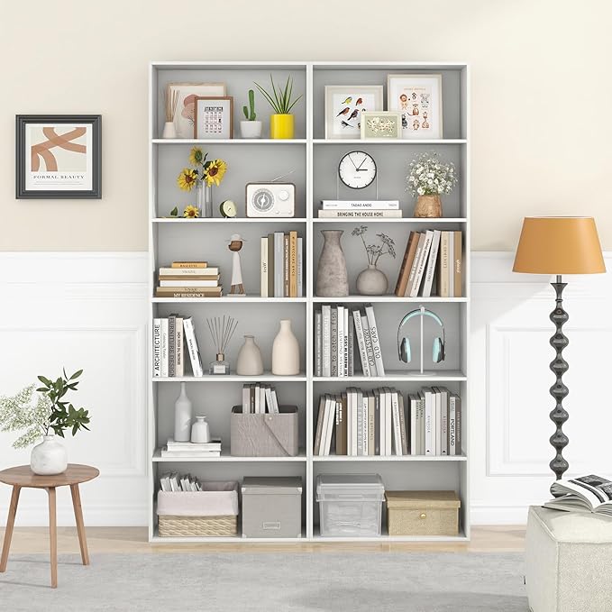 Giantex 6-Tier Bookcases Set of 2, 70" Tall Wooden Bookshelf, Freestanding Storage Organizer w/Open Shelves, Anti-Tipping Kits, Modern Floor Standing Display Shelves for Living Room, Bedroom, White