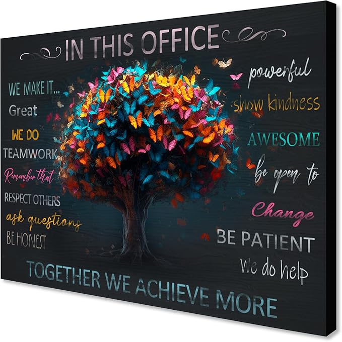 WOWGOOMO Motivational Wall Decor for Office Colorful Butterfly Canvas Prints Painting Modern Inspirational Phrases Wall Art Framed Positive Quotes Artwork for Home Office Workspace Decoration 12"x16"