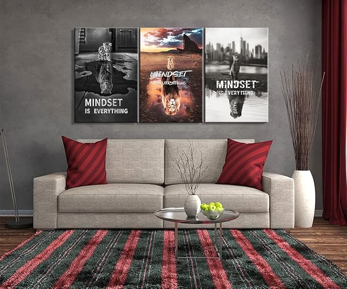 3 Pieces Mindset Is Everything Motivational Wall Art - Inspirational Posters for Office Decor (20''Wx28''Hx3PCS)
