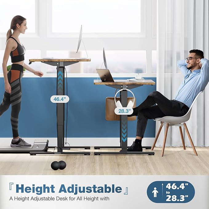Sweetcrispy Electric Standing Desk Adjustable Height, 48x24 Inch Sit Stand Up Home Office Desks Computer Workstation PC Work Table with 3 Memory Preset Splice Wood Board Metal Frame, Rustic
