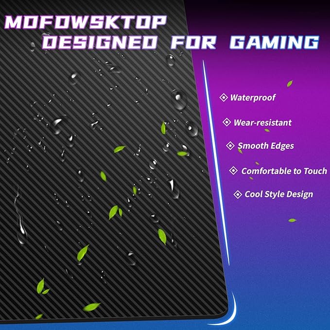 Z-Shaped Gaming Computer Desk - 47" Large Gaming Table with Carbon Fiber Surface, Sturdy Metal Frame, Blue