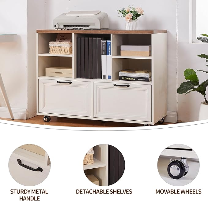 60"L-Shaped Executive Desk with 40"Adjustable File Cabinet,Farmhouse Home Office Desk with Charging Station,Office Desk with Storage Drawers,Wood Computer Desk Set for Office Work,Home Study