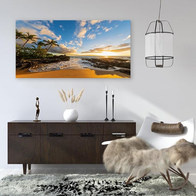DZL Art S75498 Large Beach wall art Secret Beach at sunset, Maui, Hawaii Canvas Wall Art For Living Room Decoration Nature Picture Canvas Prints Painting for for Office Wall Decor Home Decorations