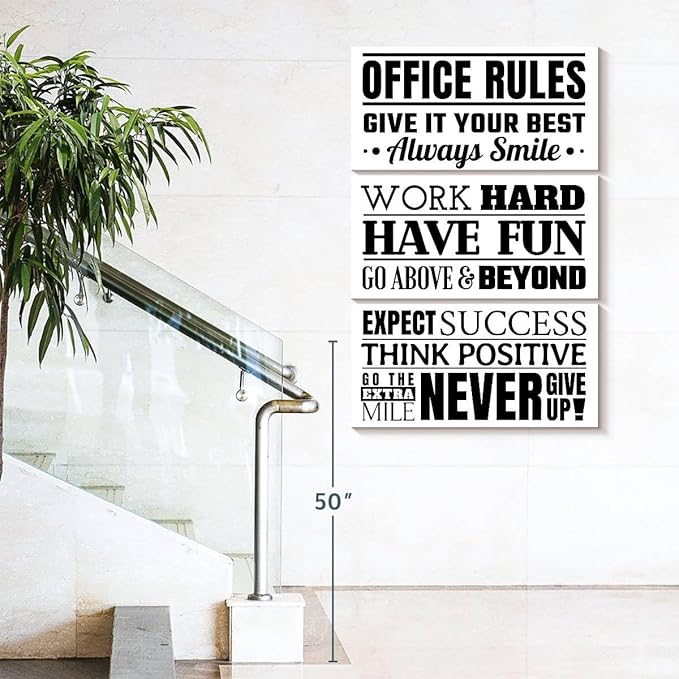 Elephant Stock - Fun Office Rules Wall Art - Vertical Multi Panel Canvas - 3 Piece Living Room Wall Decor - Digital Art Inspirational And Typography Multi Piece Wall Art - White And Black Decor - 42" x 65"