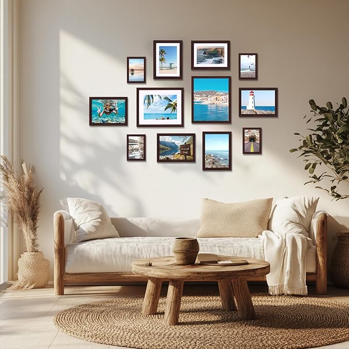 Fixwal 20 Pack Picture Frames Collage Wall Decor Wall Frame Set for Gallery Wall Decor, Hanging or Tabletop Display, Assorted Picture Frames Including 8x10, 5x7, 4x6 Family Photo Frames, Brown