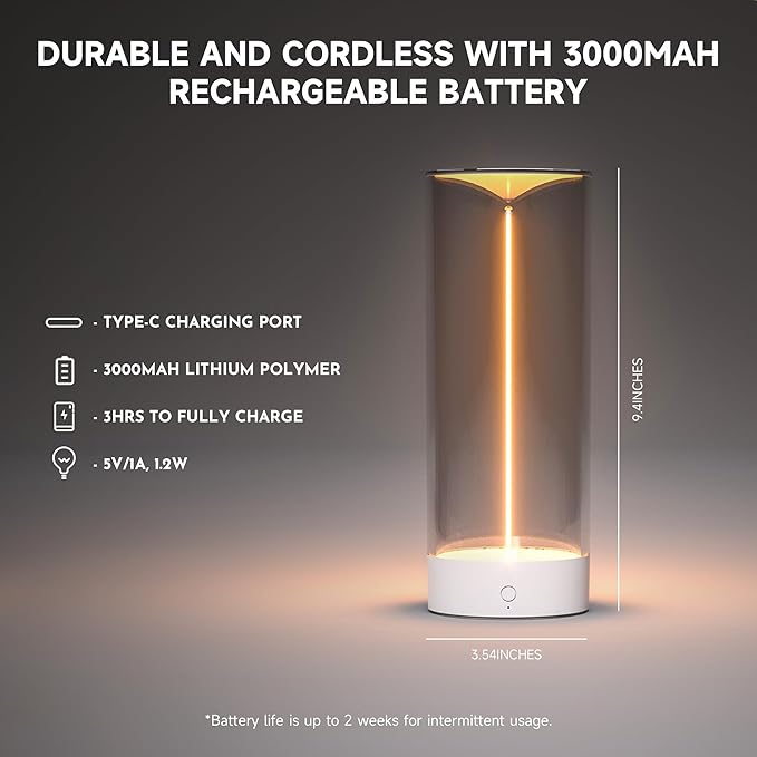 AUGE LIGHT Minimalist Desk Lamp Cordless Table Lamps LED Rechargeable Modern Nightstand Lights Dimmable with 3 Levels for Gaming, Home Office, Bedroom, Living Room, Kitchen, Bar, Restaurant