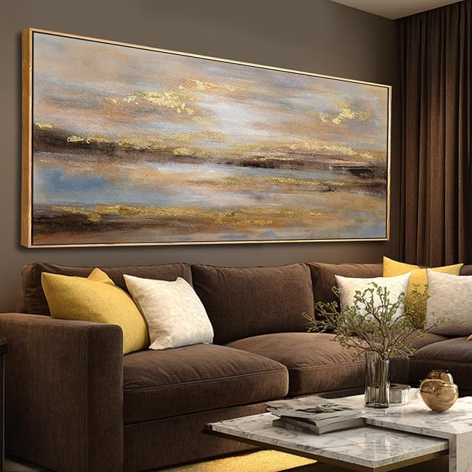 Large Framed Art Abstract Wall Art for Living Room Gold Pictures Wall Decor for Office 39"x 86" Neutral Canvas Artwork for Dining Room Modern Home Decorations