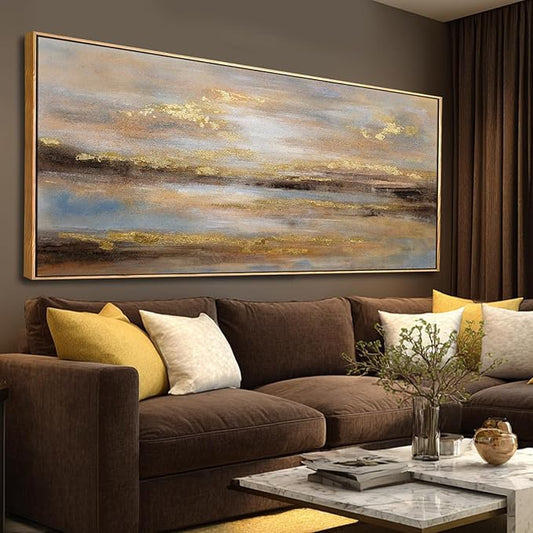 Large Framed Art Abstract Wall Art for Living Room Gold Pictures Wall Decor for Office 39"x 86" Neutral Canvas Artwork for Dining Room Modern Home Decorations