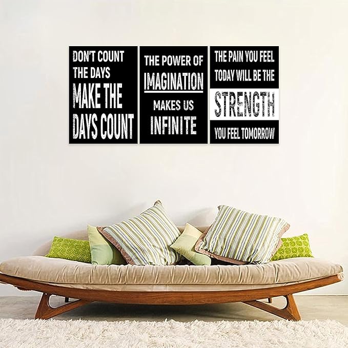 3 Piece Inspirational Wall Art Black Background Sayings Pictures, Quote Motivational Canvas Print for Home Wall Decor, Triptych Entrepreneur Poster Framed Artwork for Women Men Room Decor (36"Wx24" H)