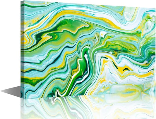 Modern Canvas Artwork 1 Panel Canvas Wall Decor Blue Yellow and Green Overflowing Colors Poster Printing for Men Lady Living Room Bedroom Canvas Wall Decor Stretched and Framed Ready to Hang 24x16 in