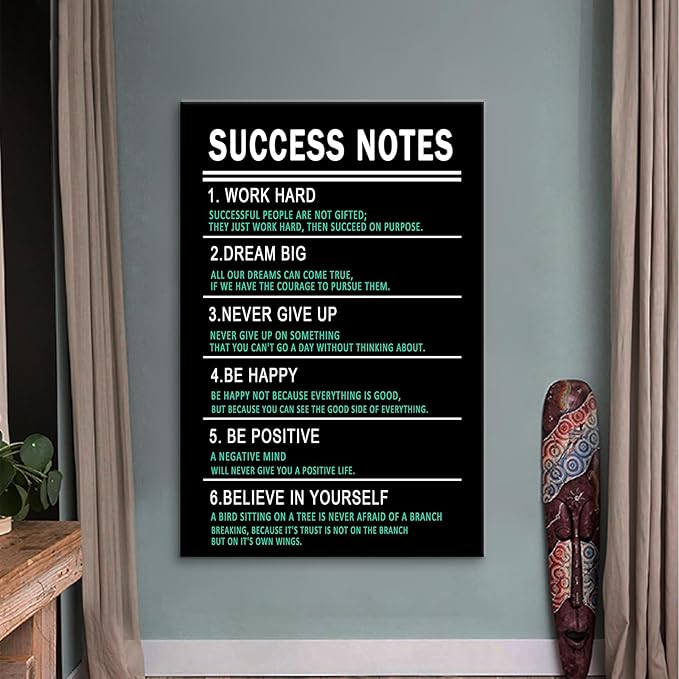 Office Wall Decor Inspirational Success Notes Entrepreneur Quotes Positive Poster Print Motivational Canvas Painting Picture Artwork For Home Living Room School Framed Ready to Hang [24''Wx36''H]